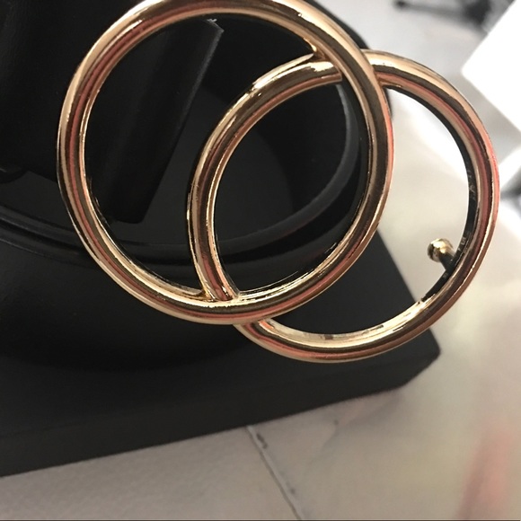 Gold buckle Double round ring leather belt - Picture 3 of 4